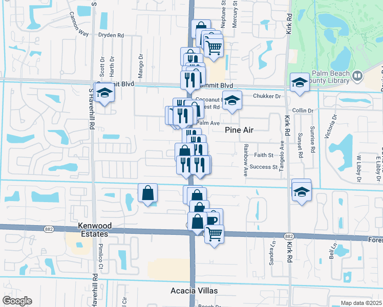 map of restaurants, bars, coffee shops, grocery stores, and more near 1336 South Military Trail in West Palm Beach