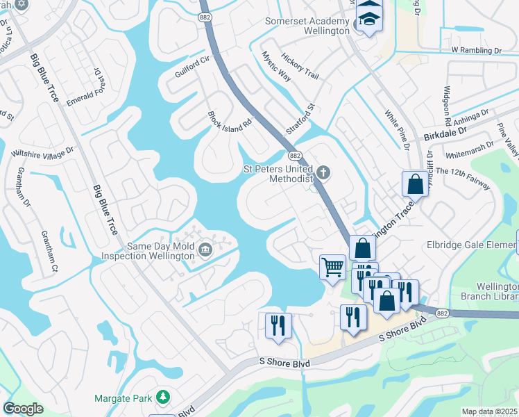 map of restaurants, bars, coffee shops, grocery stores, and more near 12431 Peconic Court in Wellington