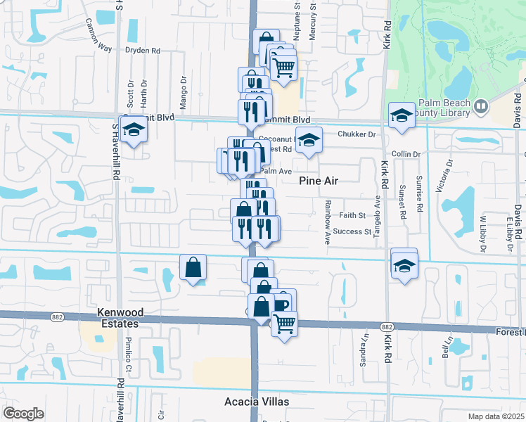 map of restaurants, bars, coffee shops, grocery stores, and more near 1336 South Military Trail in West Palm Beach