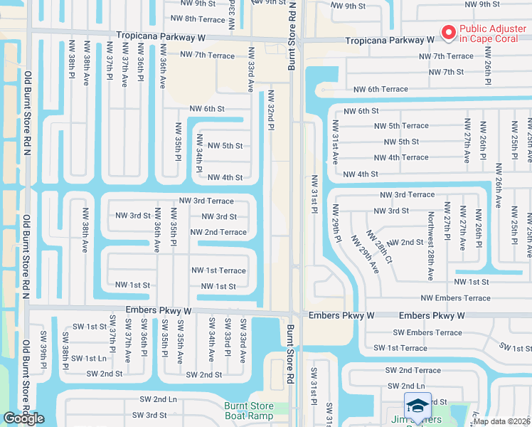 map of restaurants, bars, coffee shops, grocery stores, and more near 313 Northwest 32nd Place in Cape Coral