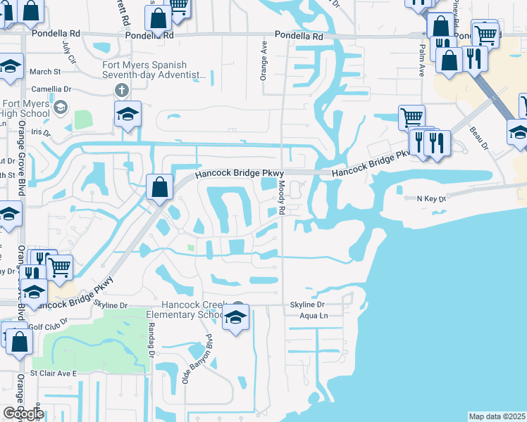 map of restaurants, bars, coffee shops, grocery stores, and more near 13240 Silver Thorn Loop in North Fort Myers