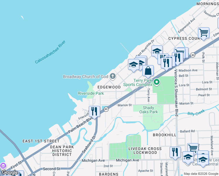 map of restaurants, bars, coffee shops, grocery stores, and more near 3165 Royalston Avenue in Fort Myers