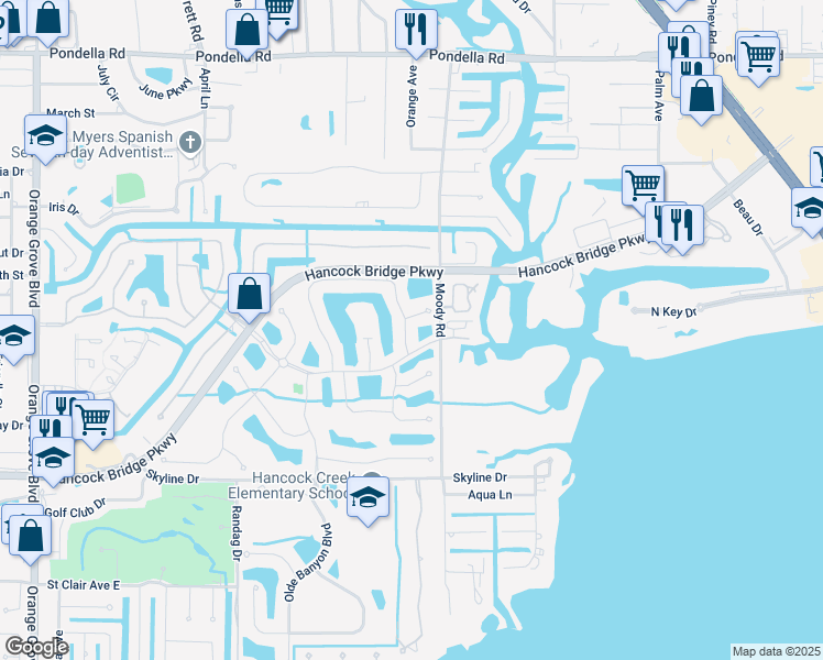 map of restaurants, bars, coffee shops, grocery stores, and more near 13240 Silver Thorn Loop in North Fort Myers