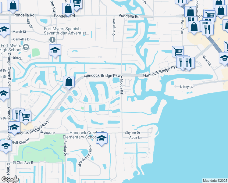 map of restaurants, bars, coffee shops, grocery stores, and more near 13245 Silver Thorn Loop in North Fort Myers