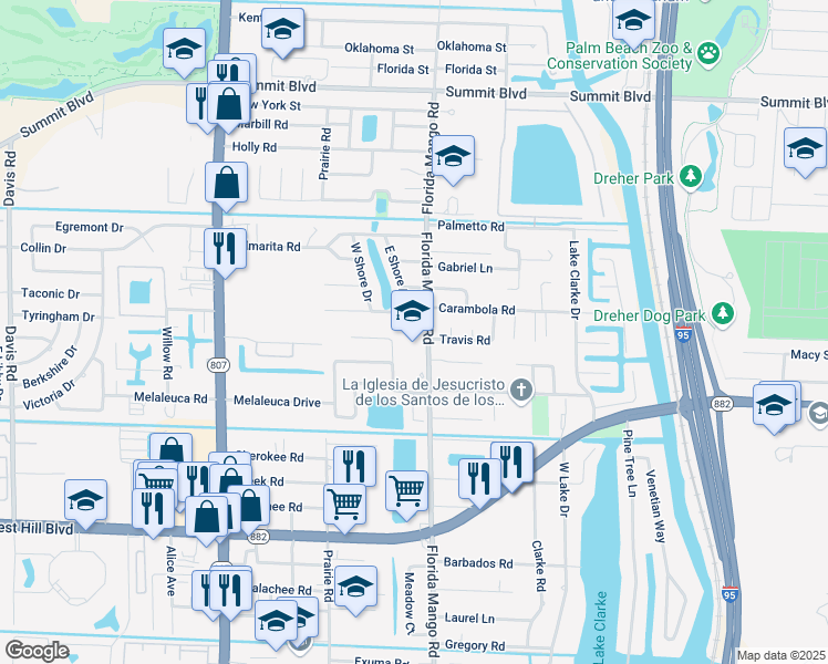 map of restaurants, bars, coffee shops, grocery stores, and more near 1269 Florida Mango Road in West Palm Beach