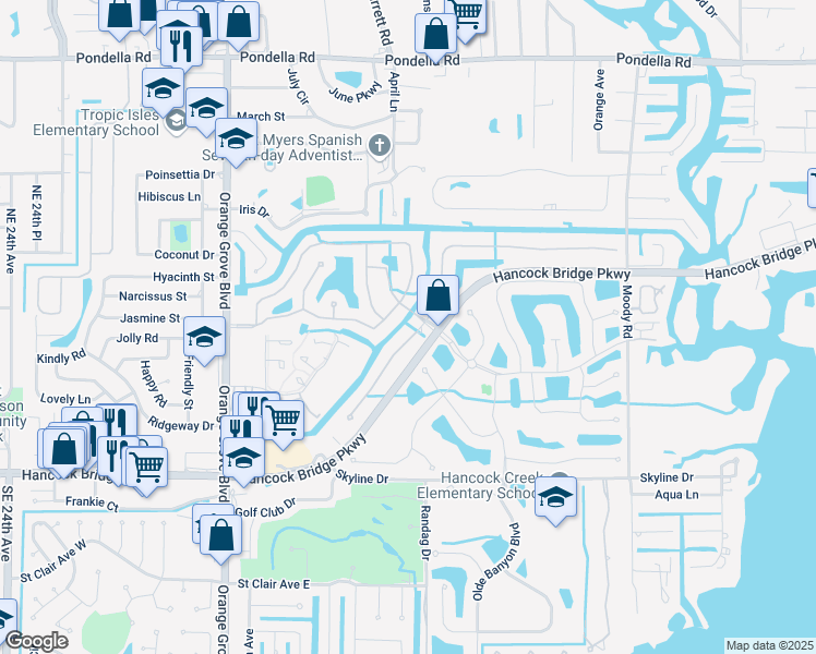 map of restaurants, bars, coffee shops, grocery stores, and more near 12971 Seaside Key Court in North Fort Myers