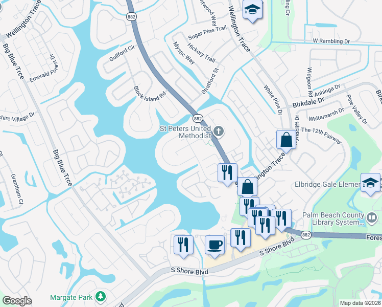 map of restaurants, bars, coffee shops, grocery stores, and more near 12341 Westhampton Circle in Wellington