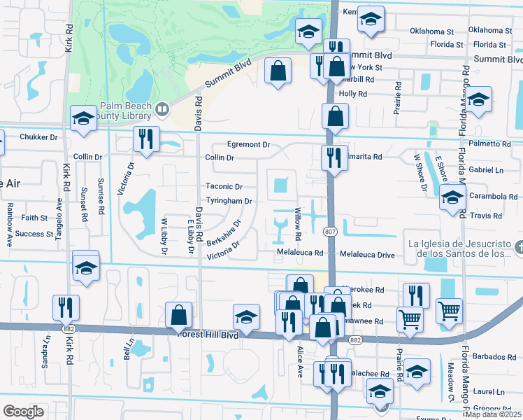 map of restaurants, bars, coffee shops, grocery stores, and more near 1280 Victoria Dr in West Palm Beach