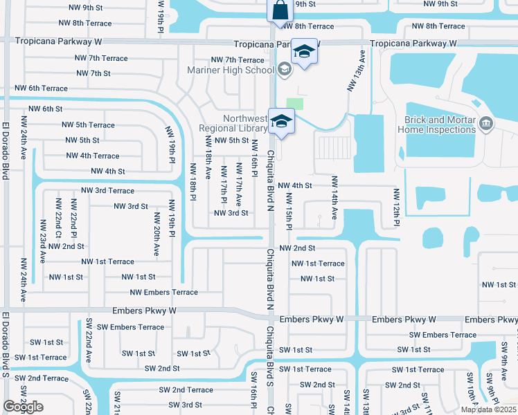 map of restaurants, bars, coffee shops, grocery stores, and more near 305 Northwest 16th Place in Cape Coral