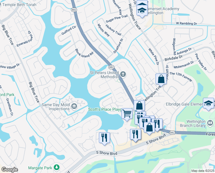 map of restaurants, bars, coffee shops, grocery stores, and more near 12341 Westhampton Circle in Wellington