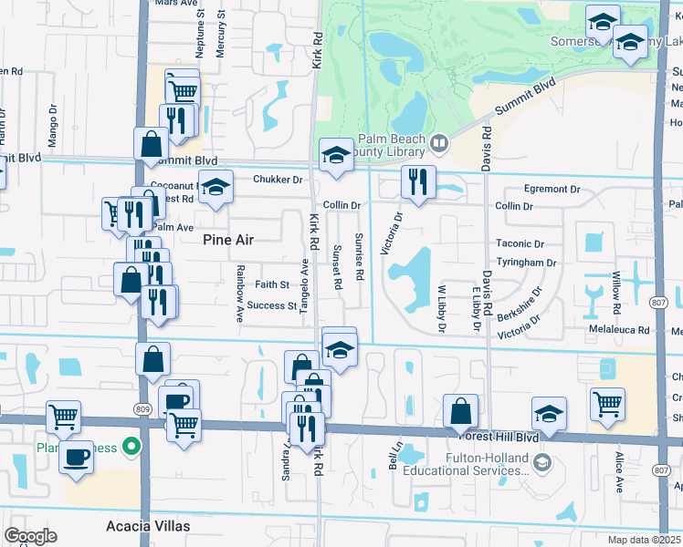 map of restaurants, bars, coffee shops, grocery stores, and more near 1314 Sunset Road in West Palm Beach