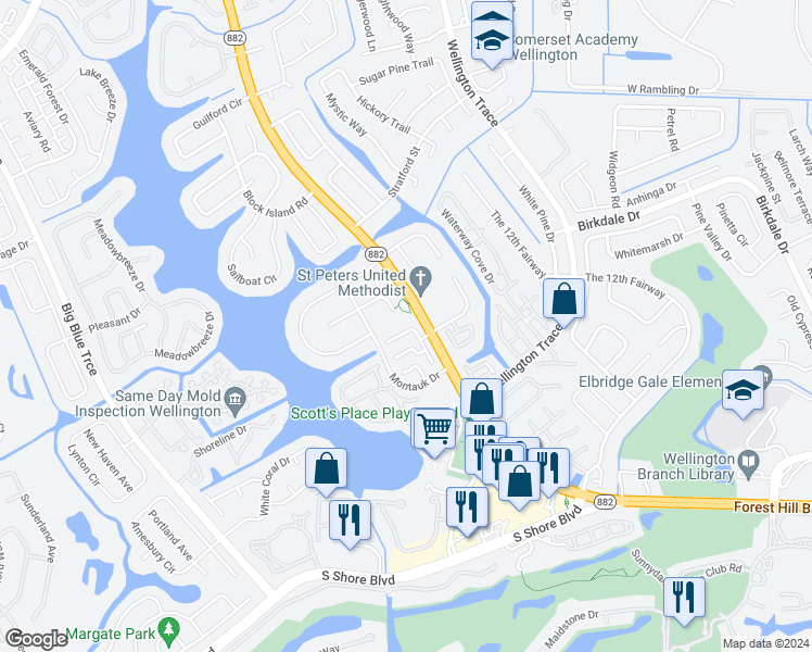 map of restaurants, bars, coffee shops, grocery stores, and more near 12215 Brisbane Lane in Wellington