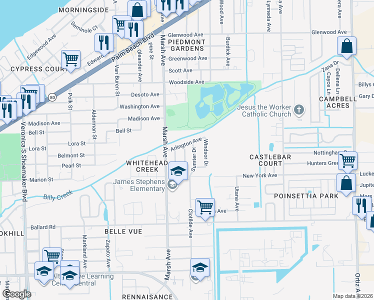 map of restaurants, bars, coffee shops, grocery stores, and more near 4268 Arlington Avenue in Fort Myers