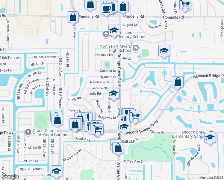 map of restaurants, bars, coffee shops, grocery stores, and more near 853 Java Plum Avenue in North Fort Myers