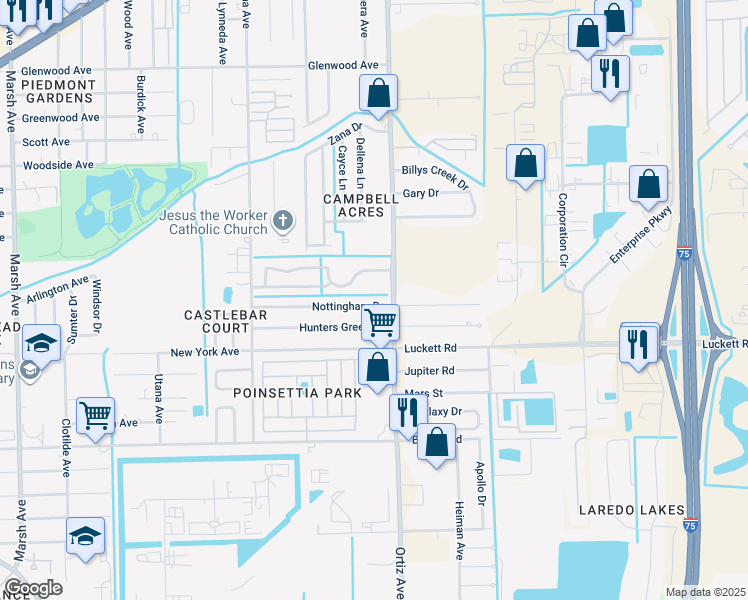 map of restaurants, bars, coffee shops, grocery stores, and more near 4845 Nottingham Drive in Fort Myers