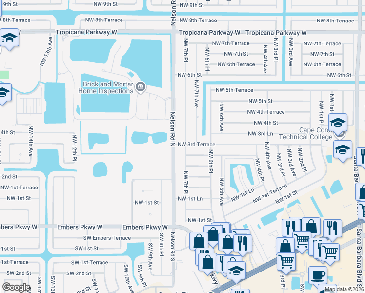 map of restaurants, bars, coffee shops, grocery stores, and more near 310 Northwest 7th Place in Cape Coral