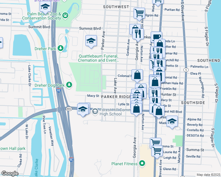 map of restaurants, bars, coffee shops, grocery stores, and more near 810 Franklin Road in West Palm Beach