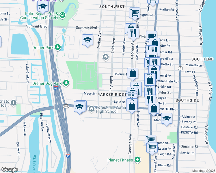 map of restaurants, bars, coffee shops, grocery stores, and more near 810 Franklin Road in West Palm Beach