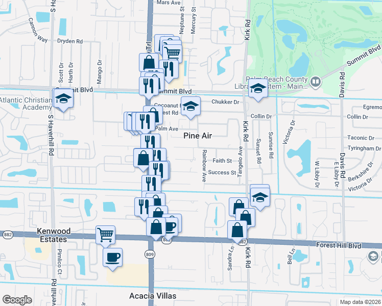 map of restaurants, bars, coffee shops, grocery stores, and more near 4316 Pine Street in West Palm Beach