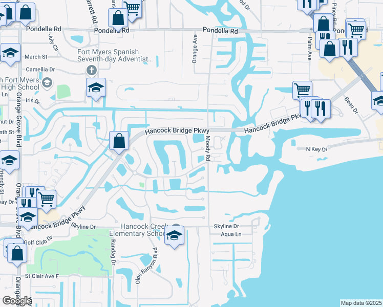 map of restaurants, bars, coffee shops, grocery stores, and more near 13240 Silver Thorn Loop in North Fort Myers