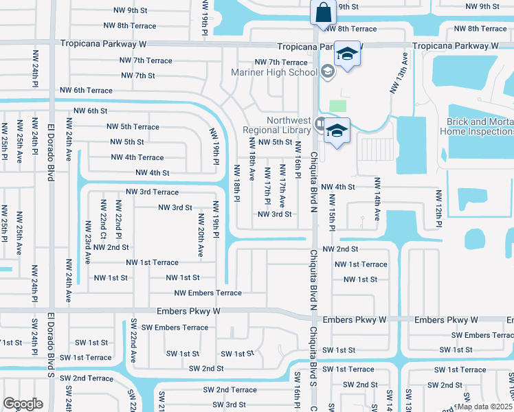 map of restaurants, bars, coffee shops, grocery stores, and more near 305 Northwest 18th Avenue in Cape Coral