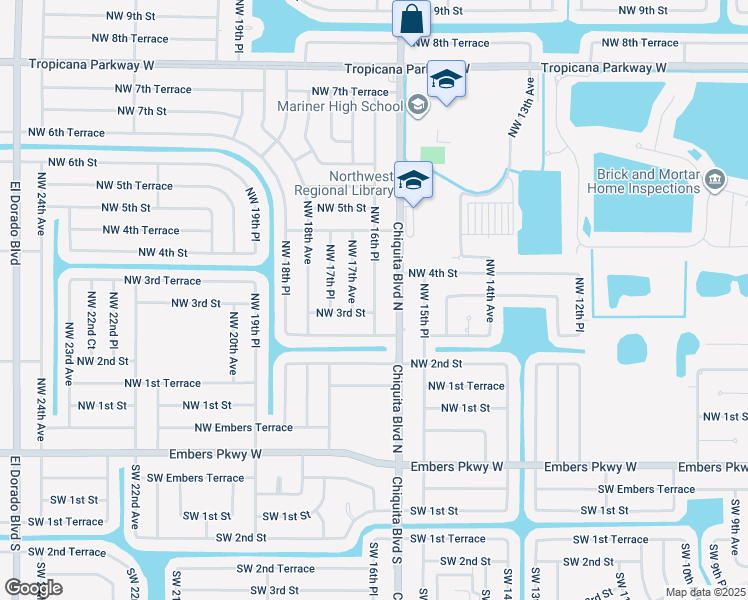 map of restaurants, bars, coffee shops, grocery stores, and more near 305 Northwest 16th Place in Cape Coral