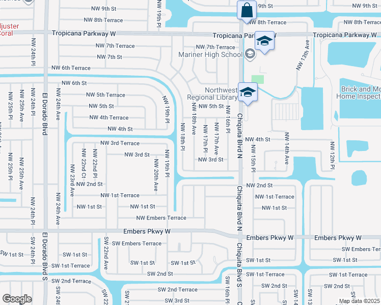 map of restaurants, bars, coffee shops, grocery stores, and more near 305 Northwest 18th Avenue in Cape Coral