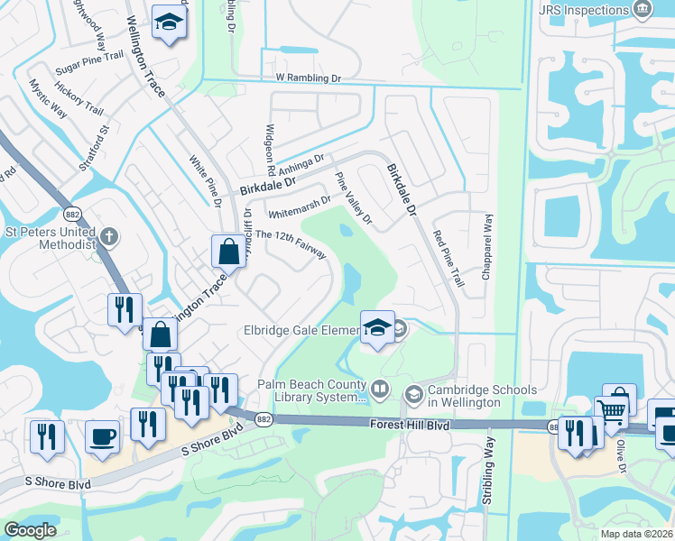 map of restaurants, bars, coffee shops, grocery stores, and more near 1594 The 12th Fairway in Wellington