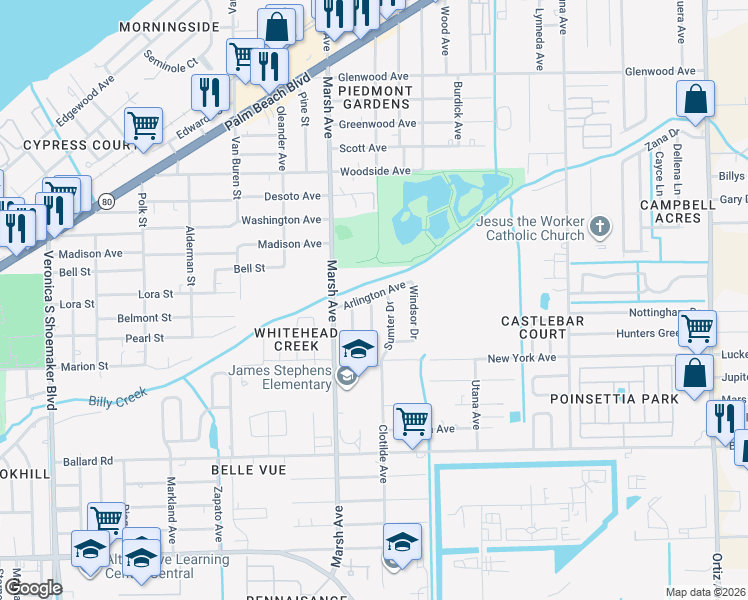 map of restaurants, bars, coffee shops, grocery stores, and more near 4268 Arlington Avenue in Fort Myers
