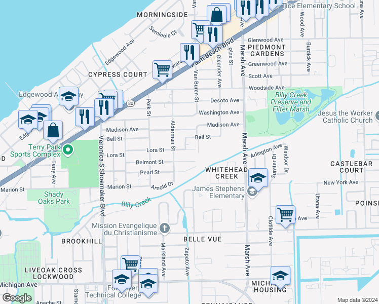 map of restaurants, bars, coffee shops, grocery stores, and more near 3973 Belmont Street in Fort Myers