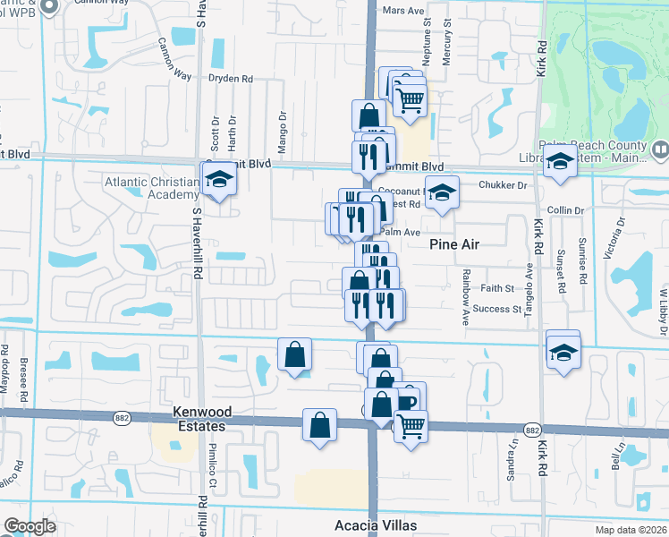 map of restaurants, bars, coffee shops, grocery stores, and more near 4559 Happy Landings Street North in West Palm Beach