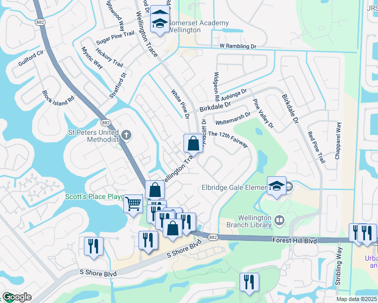 map of restaurants, bars, coffee shops, grocery stores, and more near 11871 Sturbridge Lane in Wellington