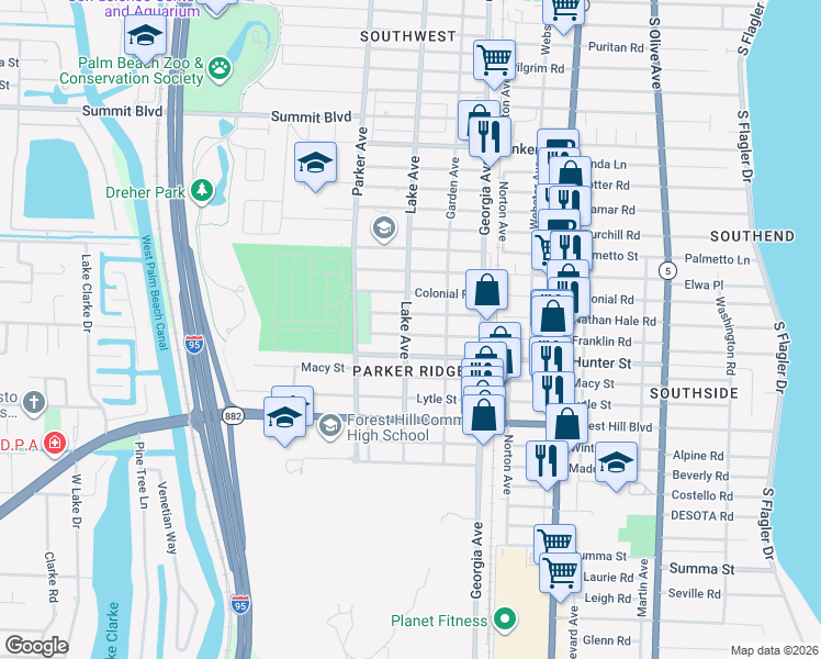 map of restaurants, bars, coffee shops, grocery stores, and more near 810 Franklin Road in West Palm Beach