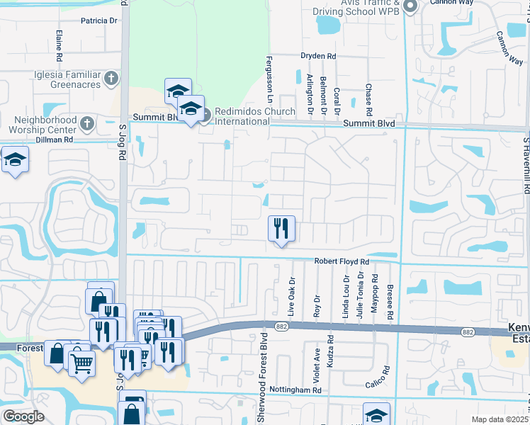 map of restaurants, bars, coffee shops, grocery stores, and more near 6065 Wildfire Way in West Palm Beach