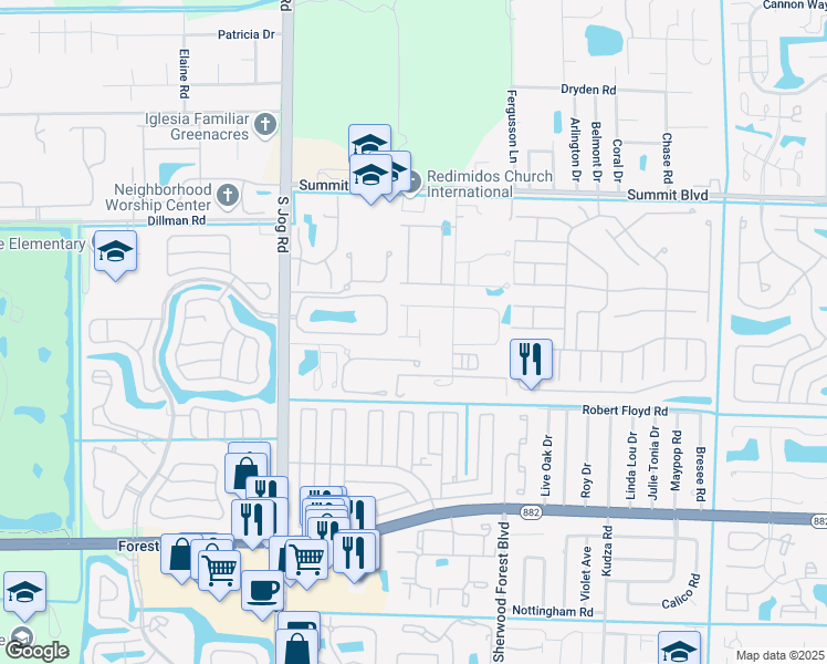 map of restaurants, bars, coffee shops, grocery stores, and more near 1062 Pinewood Lake Court in Greenacres