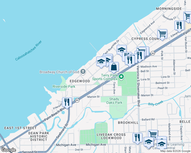map of restaurants, bars, coffee shops, grocery stores, and more near 930 Freemont Street in Fort Myers