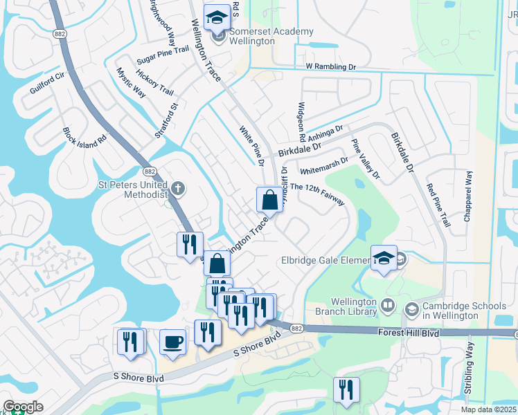 map of restaurants, bars, coffee shops, grocery stores, and more near 11871 Sturbridge Lane in Wellington