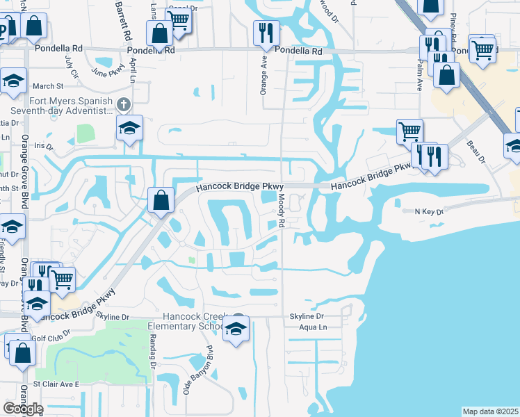 map of restaurants, bars, coffee shops, grocery stores, and more near 13240 Silver Thorn Loop in North Fort Myers