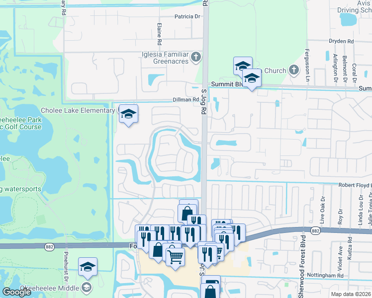 map of restaurants, bars, coffee shops, grocery stores, and more near 1183 Hatteras Circle in Greenacres