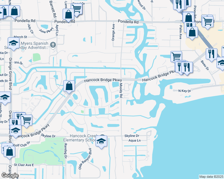map of restaurants, bars, coffee shops, grocery stores, and more near 13240 Silver Thorn Loop in North Fort Myers