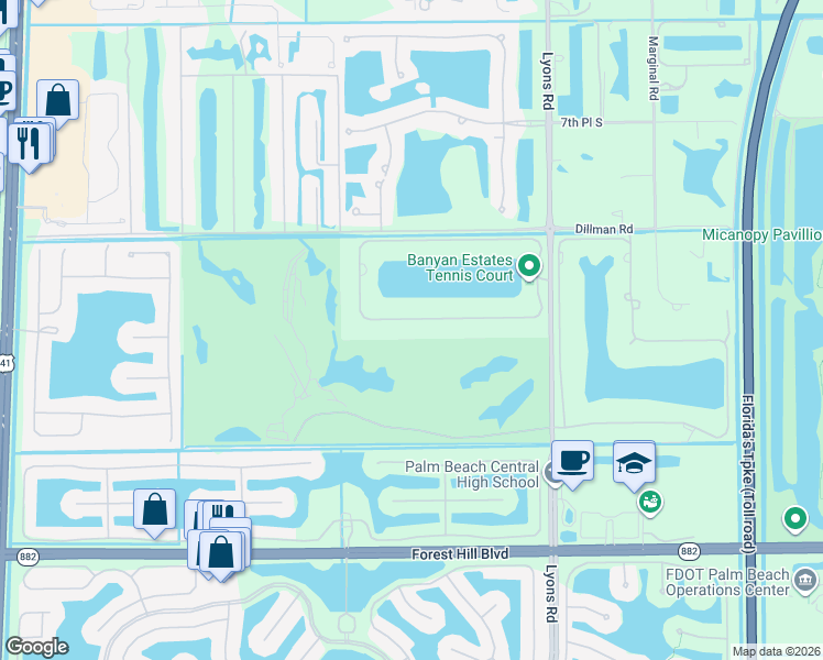map of restaurants, bars, coffee shops, grocery stores, and more near 8677 Estate Drive in West Palm Beach