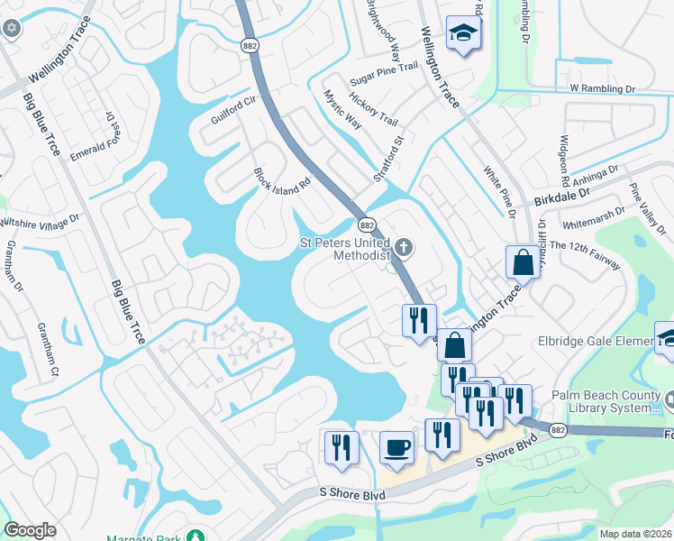 map of restaurants, bars, coffee shops, grocery stores, and more near 12435 Peconic Court in Wellington