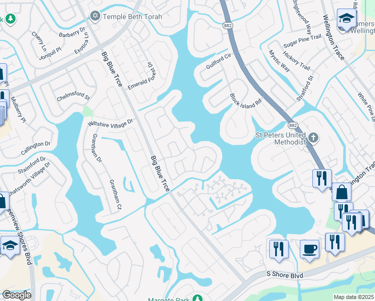map of restaurants, bars, coffee shops, grocery stores, and more near 12789 Meadowbreeze Drive in Wellington