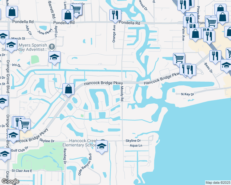 map of restaurants, bars, coffee shops, grocery stores, and more near 3260 Lee Way Court in North Fort Myers