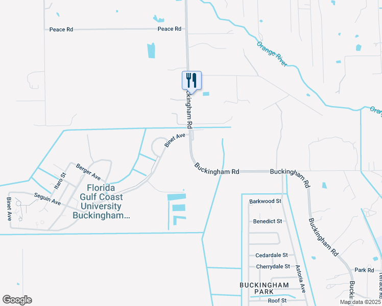 map of restaurants, bars, coffee shops, grocery stores, and more near Buckingham Road in Lehigh Acres