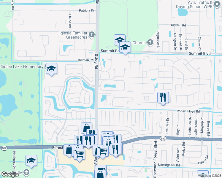 map of restaurants, bars, coffee shops, grocery stores, and more near 704 Maplewood Drive in Greenacres