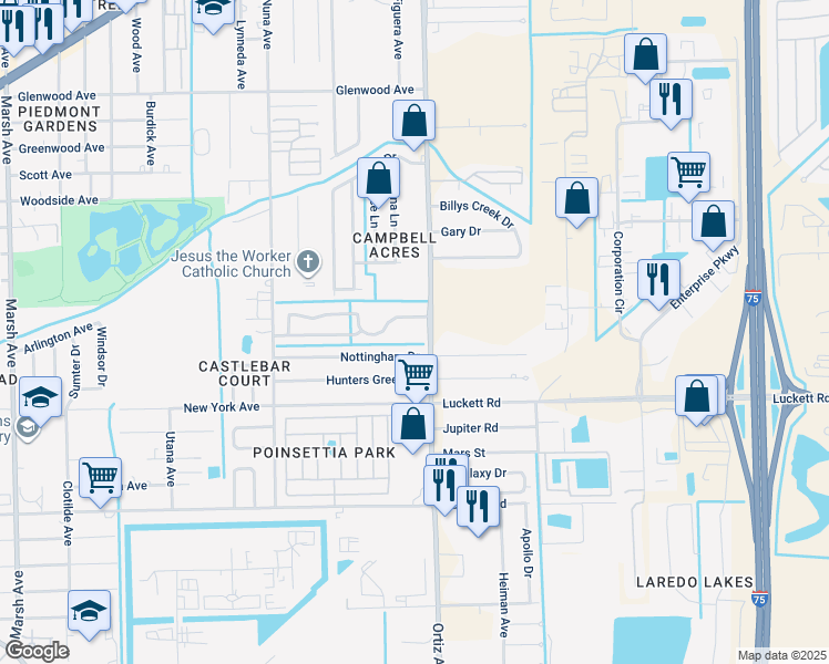 map of restaurants, bars, coffee shops, grocery stores, and more near 4845 Nottingham Drive in Fort Myers