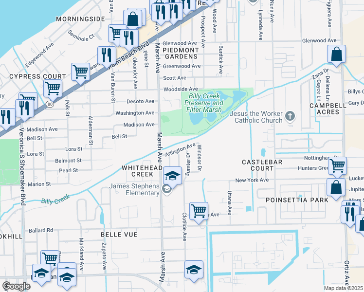 map of restaurants, bars, coffee shops, grocery stores, and more near 4275 Arlington Avenue in Fort Myers