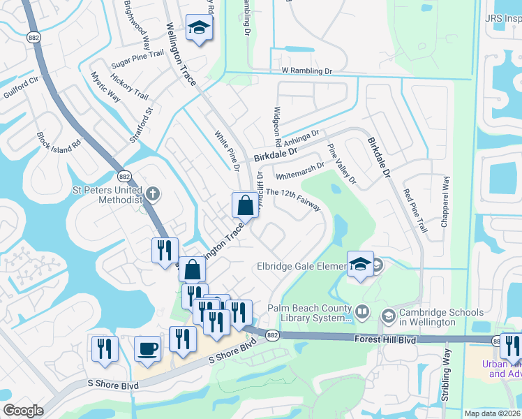 map of restaurants, bars, coffee shops, grocery stores, and more near 1502 Wyndcliff Drive in Wellington