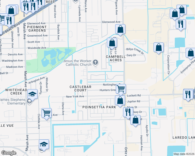 map of restaurants, bars, coffee shops, grocery stores, and more near 4763 Nottingham Drive in Fort Myers